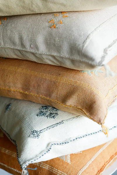 Large Orange Handmade Moroccan Cushion Sabra Cactus Silk - High Cratfy
