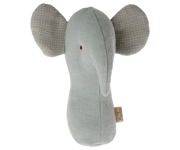 Blue elephant rattle on a white background