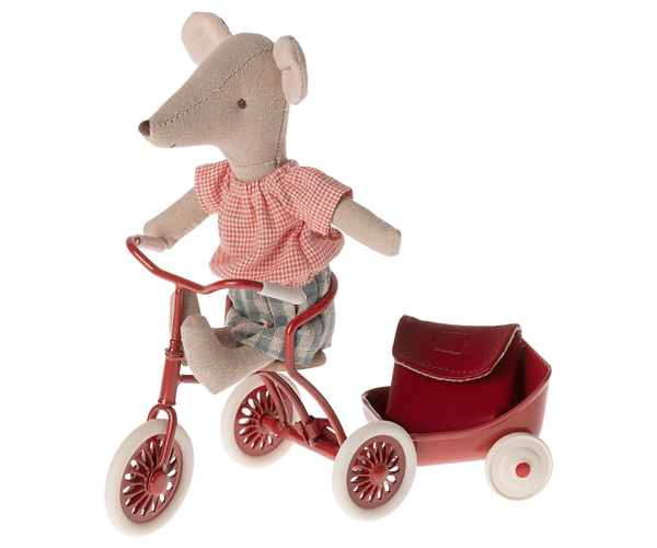 Red Tricycle Mouse, Big Sister with Bag - Maileg