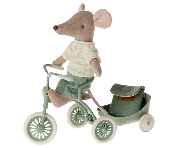 Green Tricycle Mouse, Big Brother with Bag - Maileg