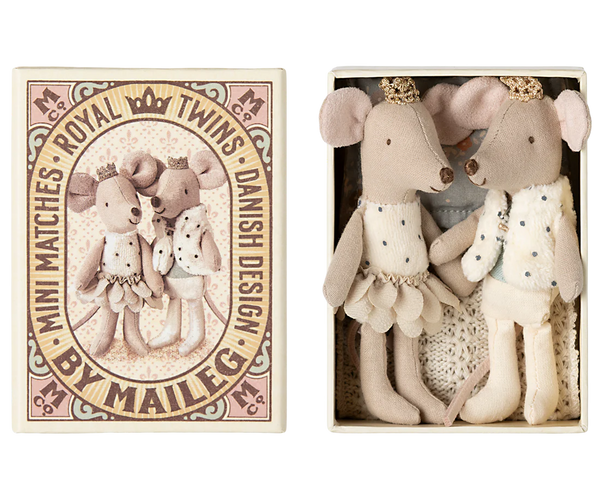Royal Twins, Little Sister and Brother Mouse in Matchbox - Maileg