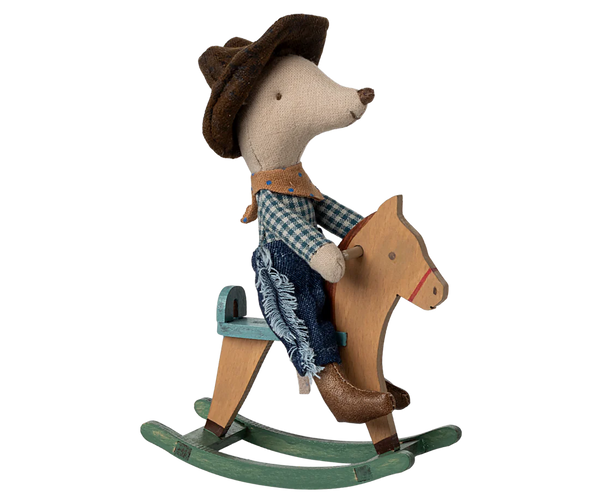 Little Brother Cowboy Mouse on Rocking Horse, Mouse - Maileg