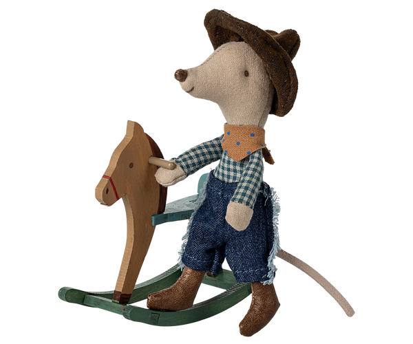 Little Brother Cowboy Mouse on Rocking Horse, Mouse - Maileg