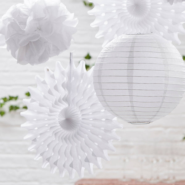 White Tissue Paper Hanging Decorations - Set of 6 - Ginger Ray