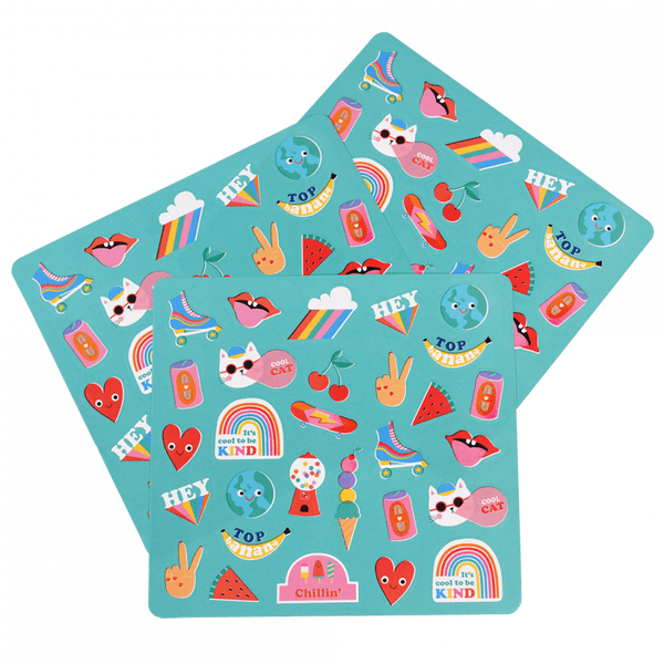 Sheet of colorful stickers on a white background