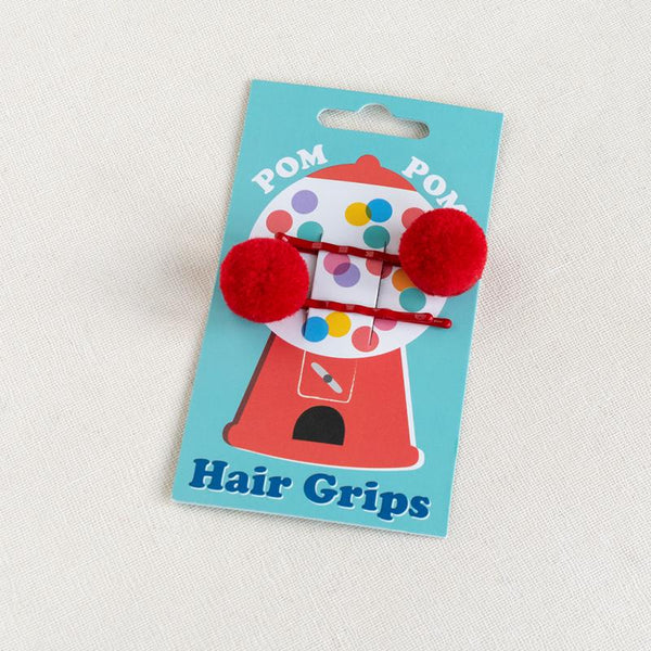 Red Pom Pom Hair Grips - Rex London