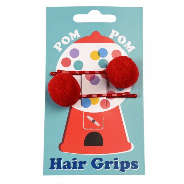 Red Pom Pom Hair Grips - Rex London