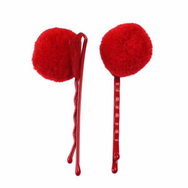 Red Pom Pom Hair Grips - Rex London