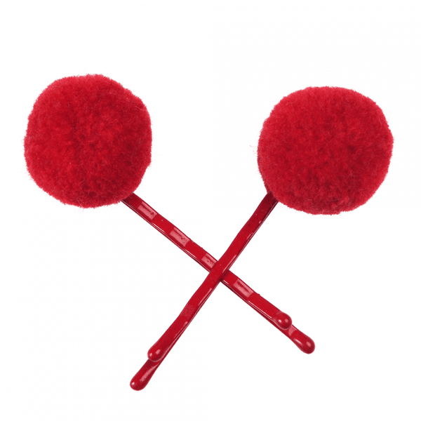 Red Pom Pom Hair Grips - Rex London