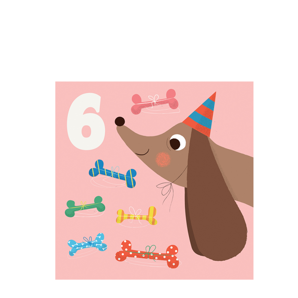 Dog and Bones 'Six' Birthday Card - Rex London