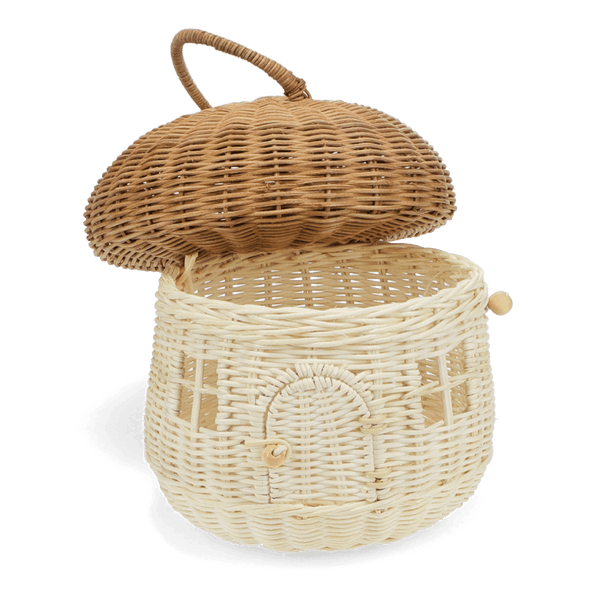 Wicker basket with a lid on a white background