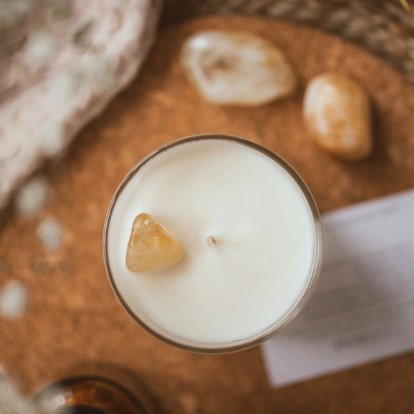 Citrine Crystal Intention Candle - Confidence, New Beginning - Two Libras