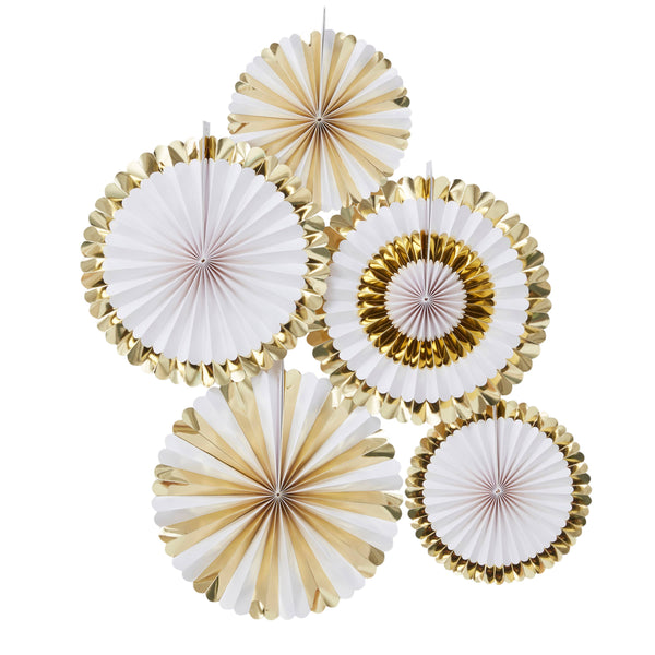 Gold and White Fan Decorations - 5 Pieces - Ginger Ray