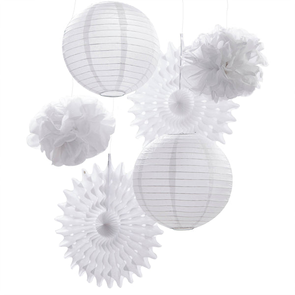 White Tissue Paper Hanging Decorations - Set of 6 - Ginger Ray