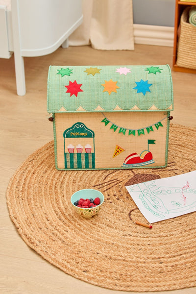 Medium Blue Fun Fair Raffia Play & Toy Storage Basket - Rice DK