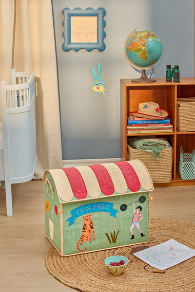 Large Blue Fun Fair Raffia Play & Toy Storage Basket - Rice DK