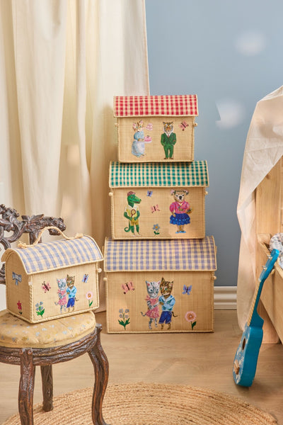Set of 3 stacked Nathalie Lété Raffia Play & Toy Storage Baskets by Rice DK