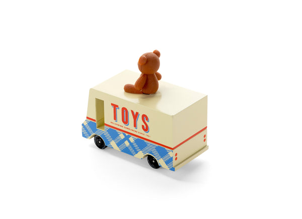 Toy truck with 'TOYS' on a white background