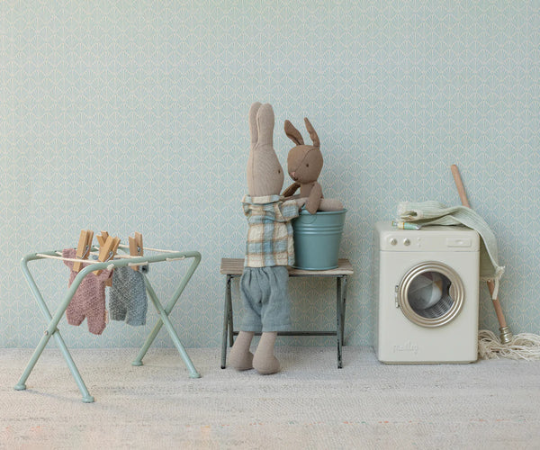 Micro Brown Rabbit in Blue Knitted Suit - Maileg