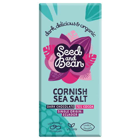 Seed and Bean Cornish Sea Salt Dark 70% Organic Chocolate Bar - The Raw Chocolate Company