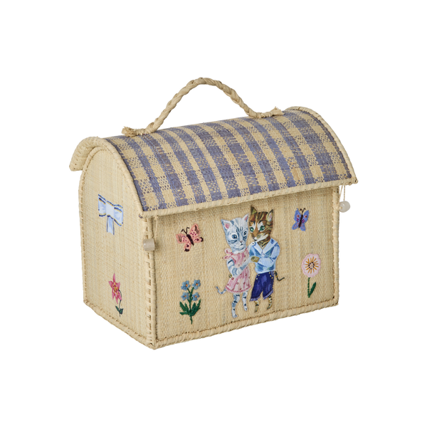 Angled view of Nathalie Lété Theme Kids Raffia Bag by Rice DK