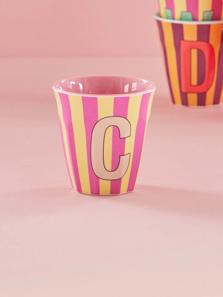 C Pink Stripe Melamine Cup - Rice DK