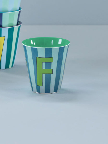 F Blue Stripe Melamine Cup - Rice DK