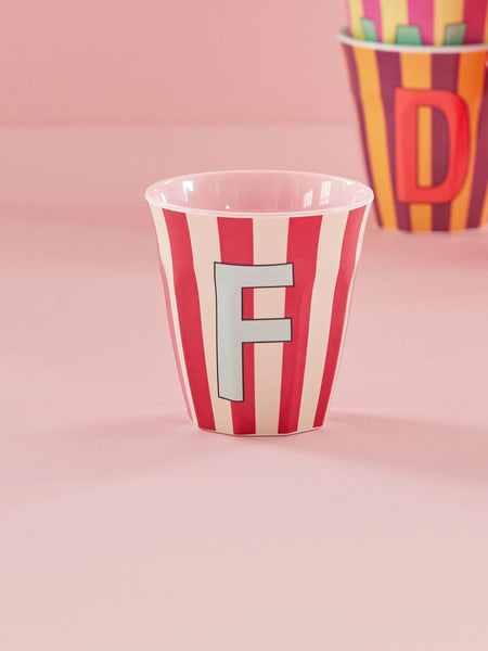 F Pink Stripe Melamine Cup - Rice DK