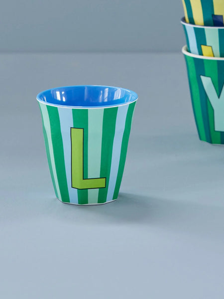 L Green Stripe Melamine Cup - Rice DK