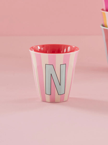 N Pink Stripe Melamine Cup - Rice DK