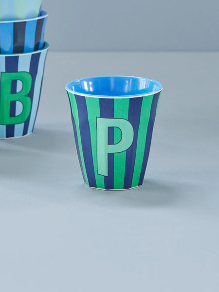 P Blue Stripe Melamine Cup - Rice DK