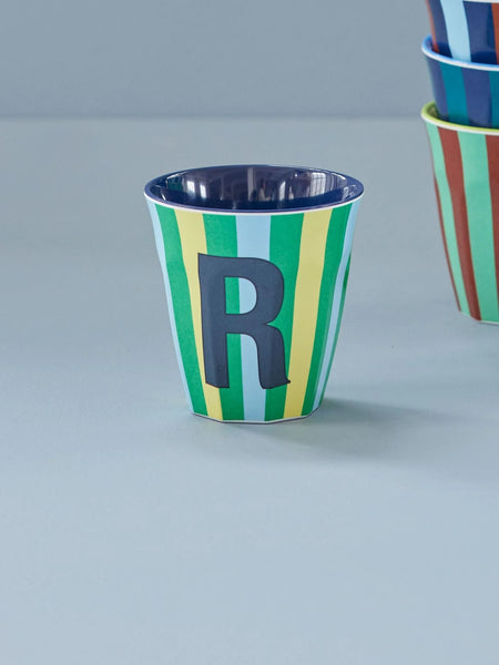 R Blue Stripe Melamine Cup - Rice DK