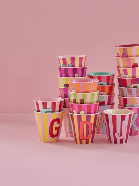 Alphabet Stripe Melamine Cups - Rice DK