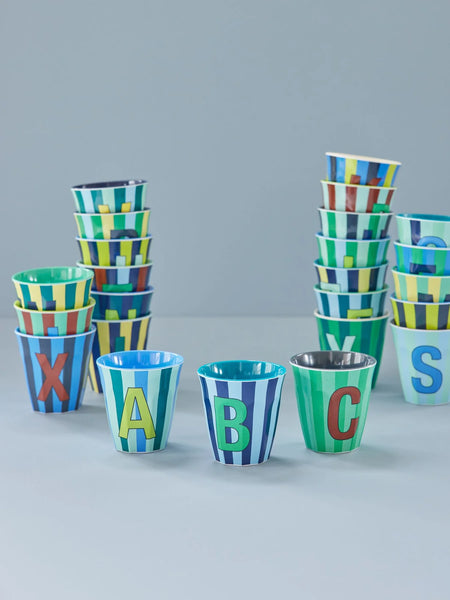 Alphabet Stripe Melamine Cups - Rice DK