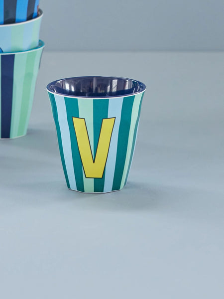 V Green Stripe Melamine Cup - Rice DK