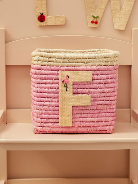 F Raffia Sticker with Flamingo Embroidery - Rice DK