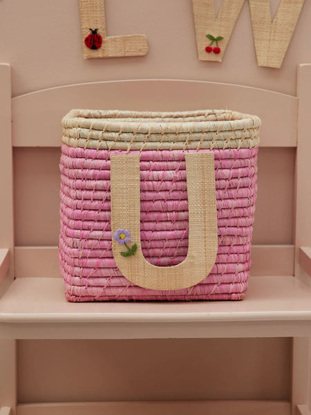 U Raffia Alphabet Sticker with Flower Embroidery - Rice DK