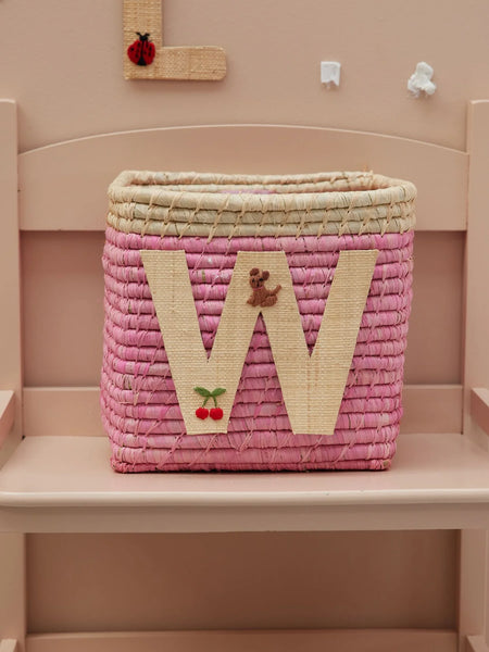 W Raffia Alphabet Sticker with Cherry Embroidery - Rice DK