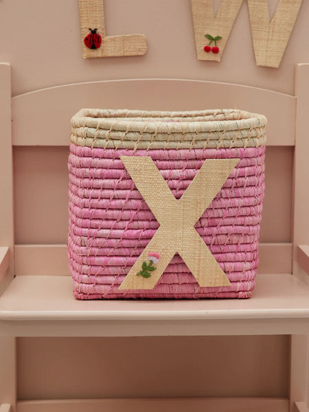 X Raffia Alphabet Sticker with Flower Embroidery - Rice DK