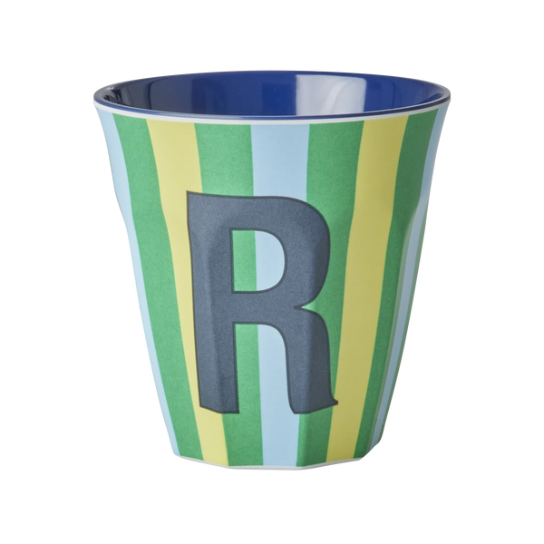 R Blue Stripe Melamine Cup - Rice DK