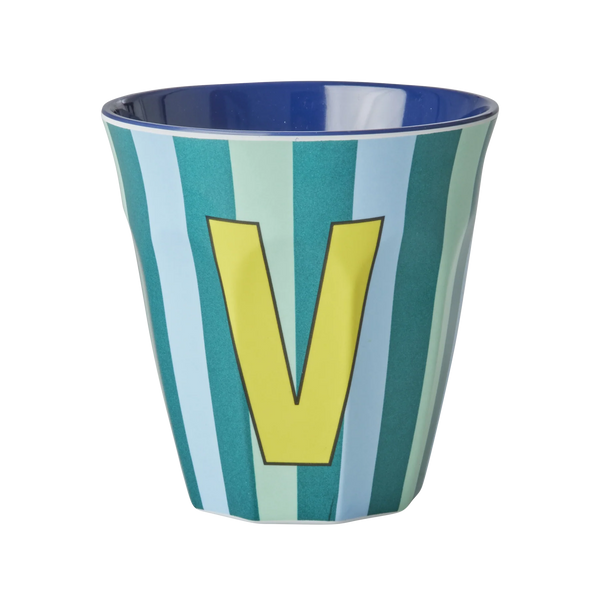 V Green Stripe Melamine Cup - Rice DK