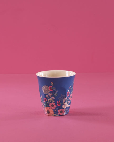 Blue Flower Collage Print Melamine Cup - Rice DK