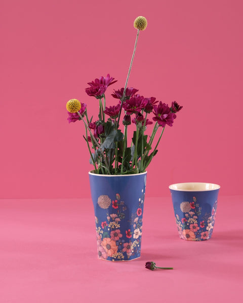 Blue Flower Collage Print Melamine Cup - Rice DK