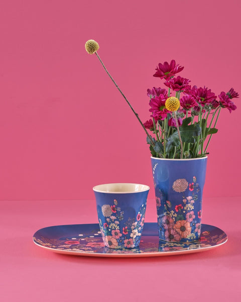 Blue Flower Collage Print Melamine Cup - Rice DK