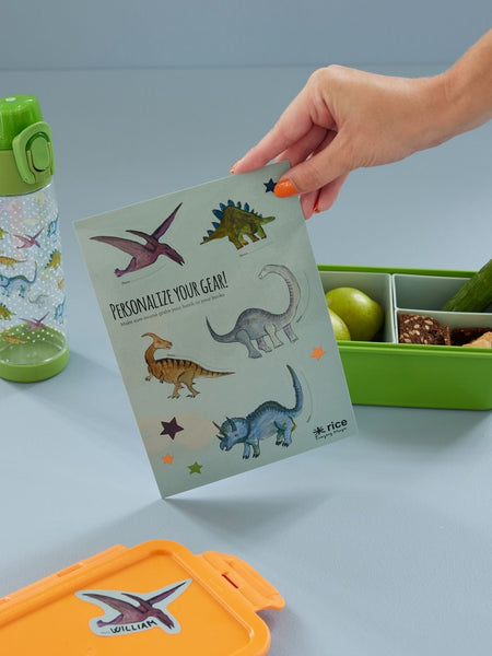 Dusty Green Dino Print Stickers to Personalise Your Lunchbox - Rice DK