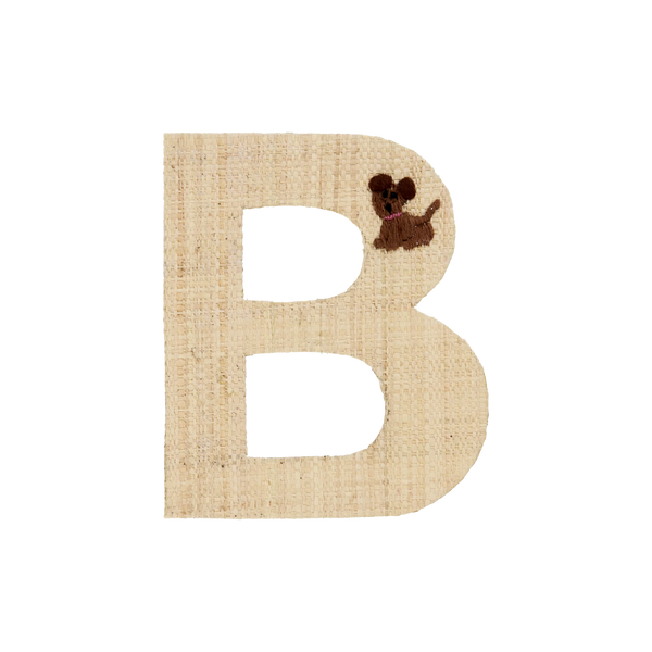 B Raffia Sticker with Dog Embroidery - Rice DK