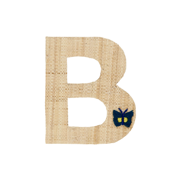 B Raffia Alphabet Sticker with Butterfly Embroidery - Rice DK