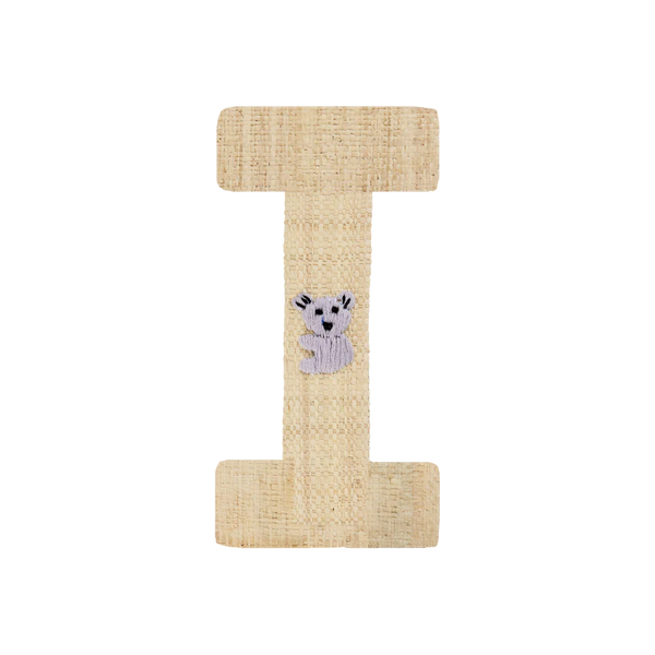I Raffia Alphabet Sticker with Koala Embroidery - Rice DK
