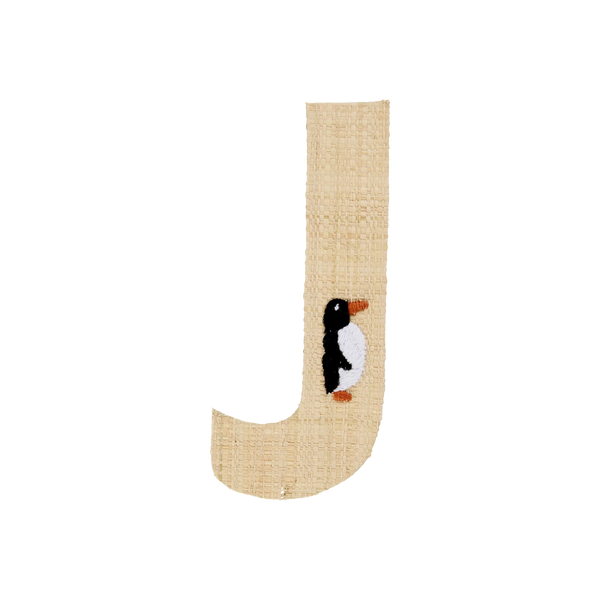 J Raffia Sticker with Penguin Embroidery - Rice DK
