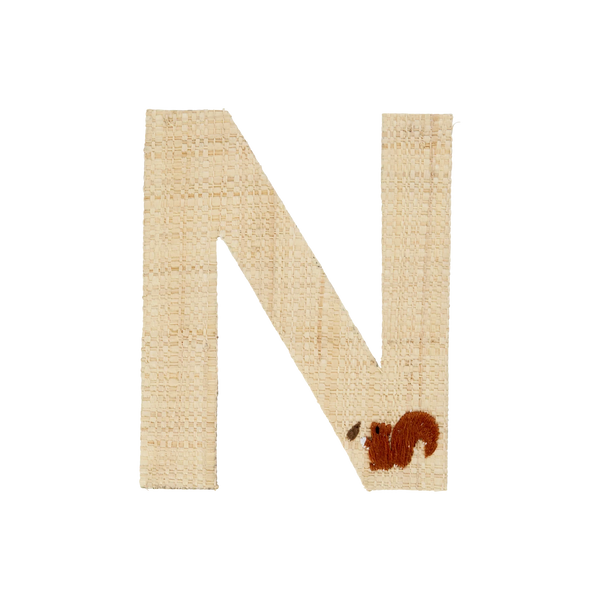 N Raffia Alphabet Sticker with Squirrel Embroidery - Rice DK